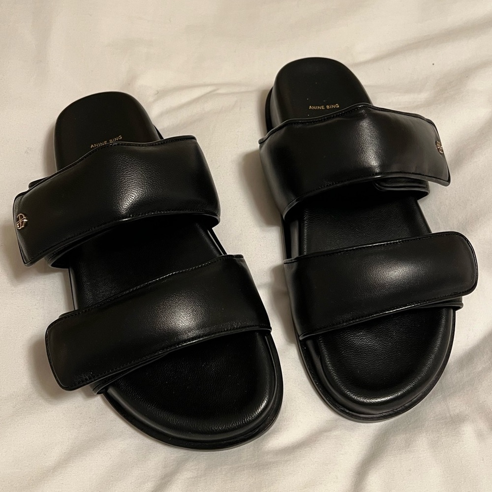 Anine Bing Black Padded Double-Strap Slide Sandals- NWOT
